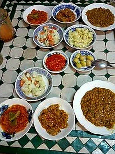 Moroccan salad plates on a zellige table